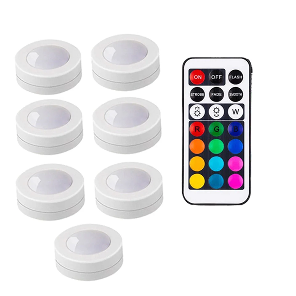 HULIANFU Wireless LED Under Cabinet Light Dimmable Touch Sensor RGB LED Puck Lights For Cupboard Wardrobe Stair Closet Hallway Night Lamp - Deanwangkt