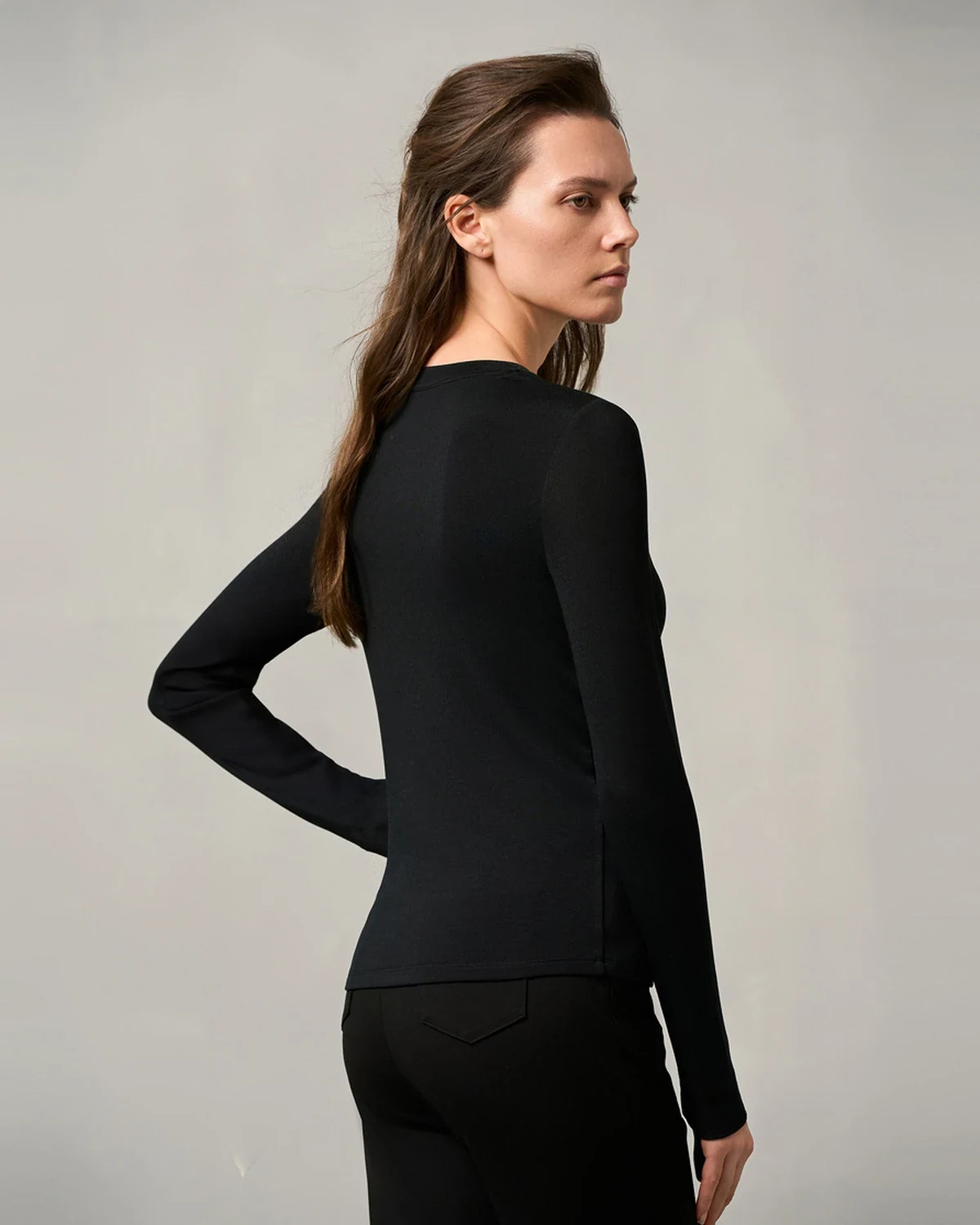 Fall/Winter Fashionable Versatile Modal Merino Wool Blend Crewneck Base Layer Top for Women, Lightweight Warm Long-Sleeve Shirt