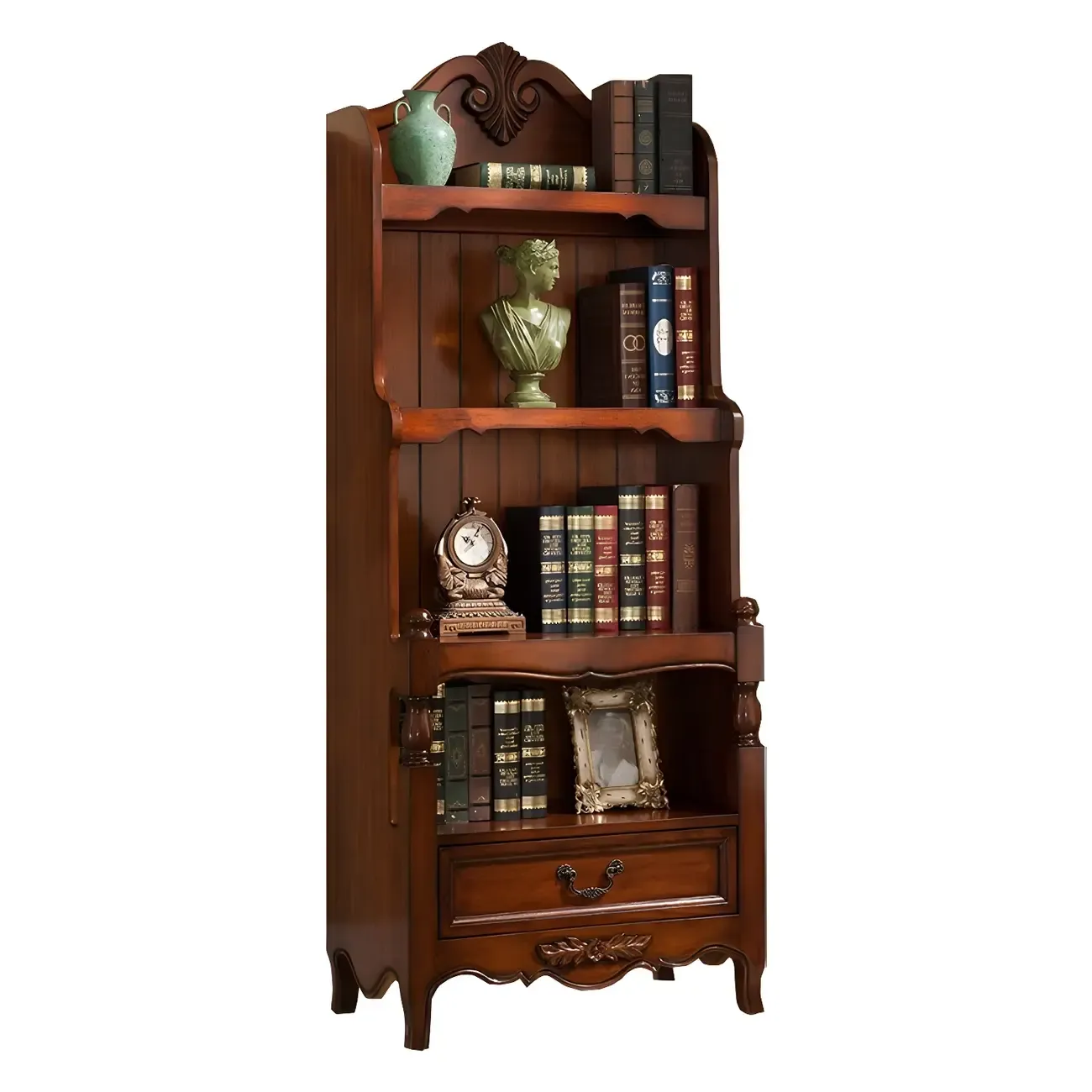 Classic Brown/White Wooden Bookcase with Drawer