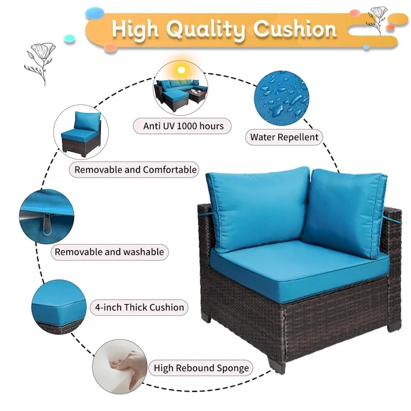 7-Piece Rattan Wicker Cushioned Sofa Sets with Coffee Table