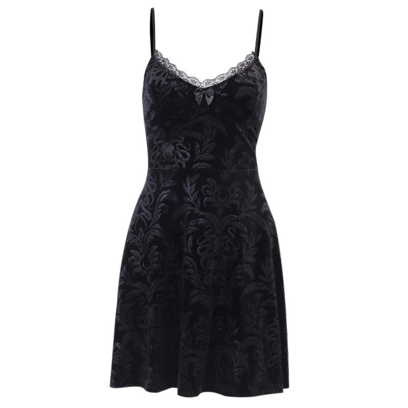 InsGoth Sexy Spaghetti Straps Black Mini Dress Gothic Harajuku Vintage Print Lace Pleated Dress Summer Sleeveless Party Dress - Deanwangkt