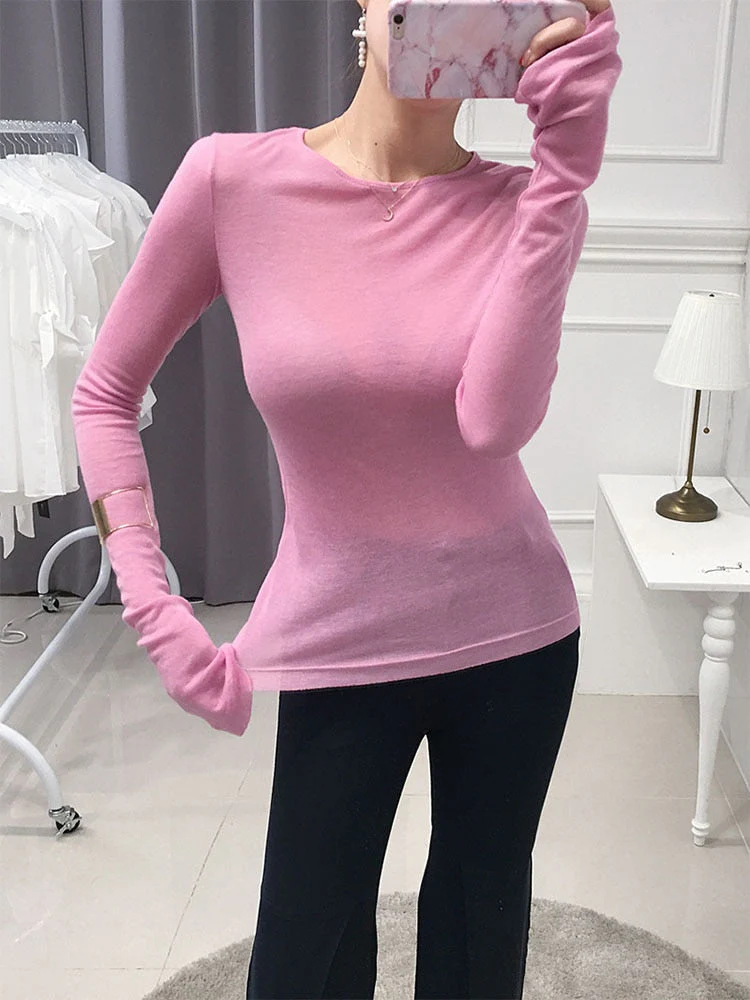 Hulianfu Sexy Shirt Women T-Shirt Long Sleeve Korean Style Slim Basic Elasticity Tshirt Top Womens Clothing T Shirt Femme - Deanwangkt