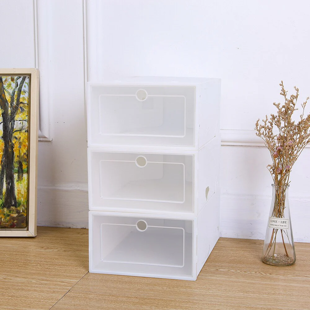 HULIANFU Wholesale 24pcs Shoe Box Set Classic White Foldable Storage Plastic Clear Home Organizer Shoe Rack Stack US CA&NJ warehouse - Deanwangkt