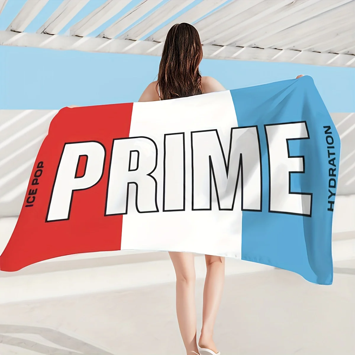 1pc Prime Printed Striped Beach Towel - Super Absorbent, Quick-drying, Lightweight, Soft, Ideal for Beach Swimming, Outdoor Camping, Travel, and Vacation Essentials - Deanwangkt