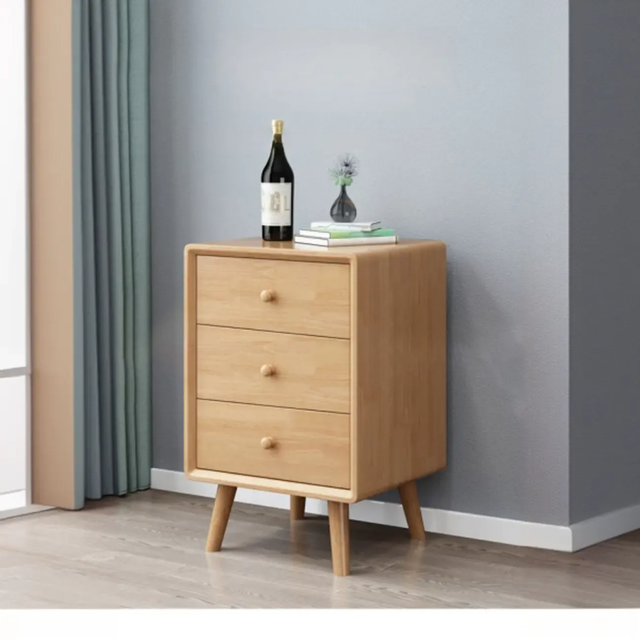 Modern Wooden Nightstand with 3 Storage Drawers