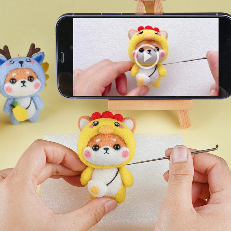 HULIANFU LMDZ Fashion Lovely Wool Felting Fabric Materials Handcraft Needle Felting Kit Doll Twelve zodiac for Needle Material Bag Pack - Deanwangkt