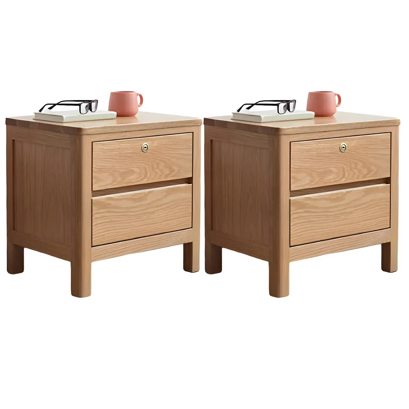 Scandinavian Oak Wood Narrow Locking Nightstand