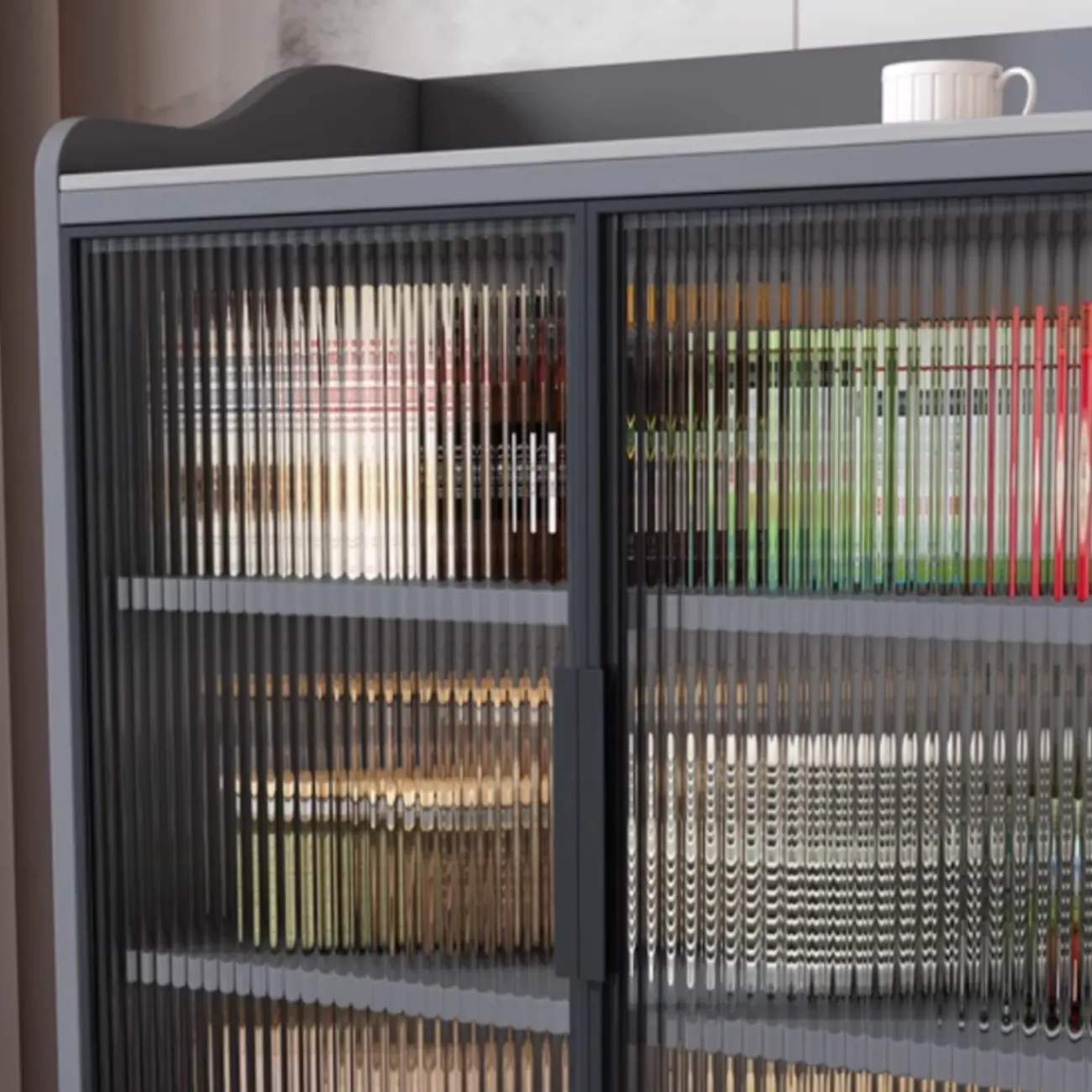 Modish Multi-Compartment Stone-Top Wood Buffet Cabinet