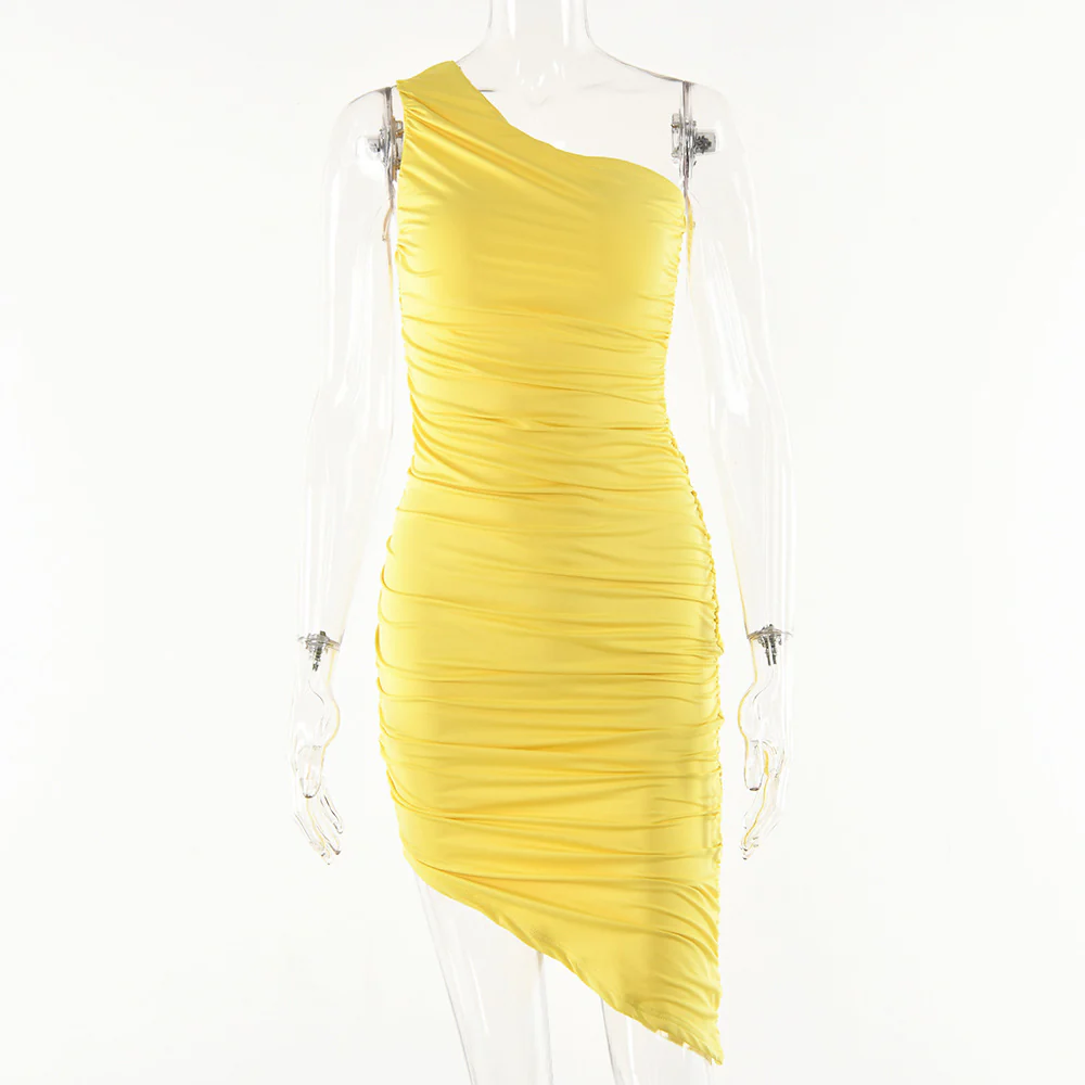 2025 hot-selling fashion and sexy irregular slanted shoulder skirt  summer new solid color backless pleated dress - Deanwangkt