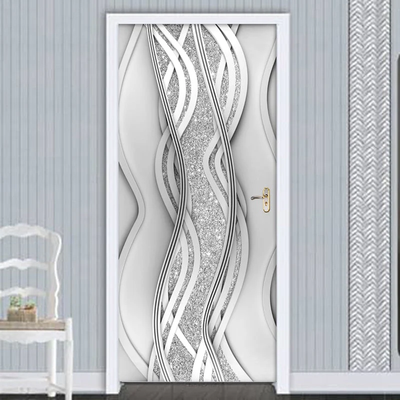 HULIANFU 2026  PVC Self-Adhesive Waterproof Door Sticker Modern 3D Abstract Line Mural Wallpaper Living Room Study Home Decor Art Door Poster - Deanwangkt
