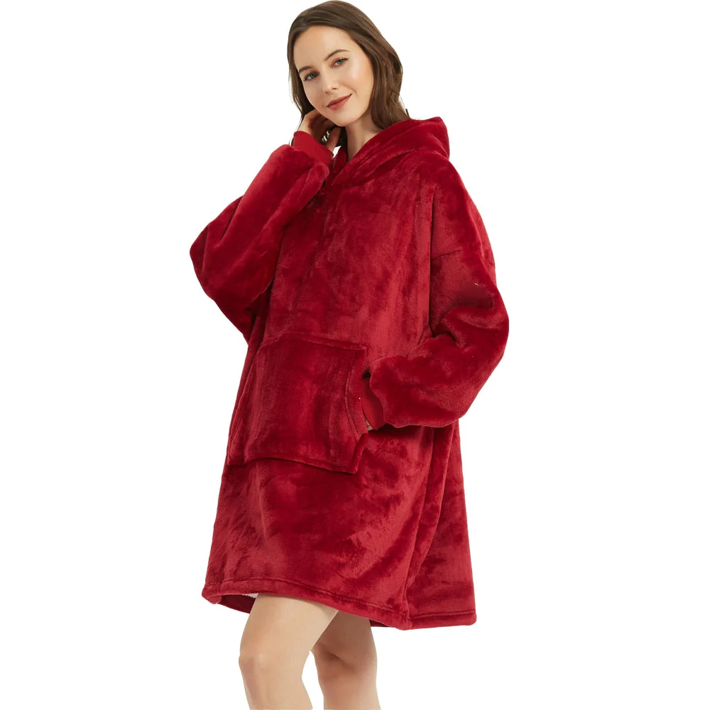 HULIANFU Winter Sherpa Blanket With Sleeves Ultra Plush Fleece Sweatshirt Blanket Hoodie Pink Grey Wine Blue Warm Flannel Hooded Blankets - Deanwangkt
