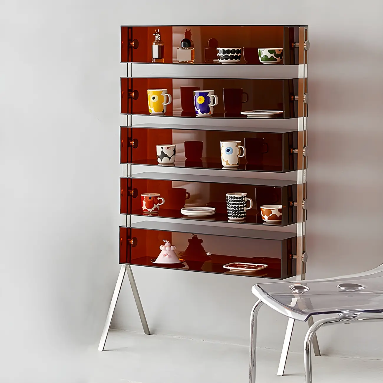 Tan Open Modern Acrylic Display Cabinet