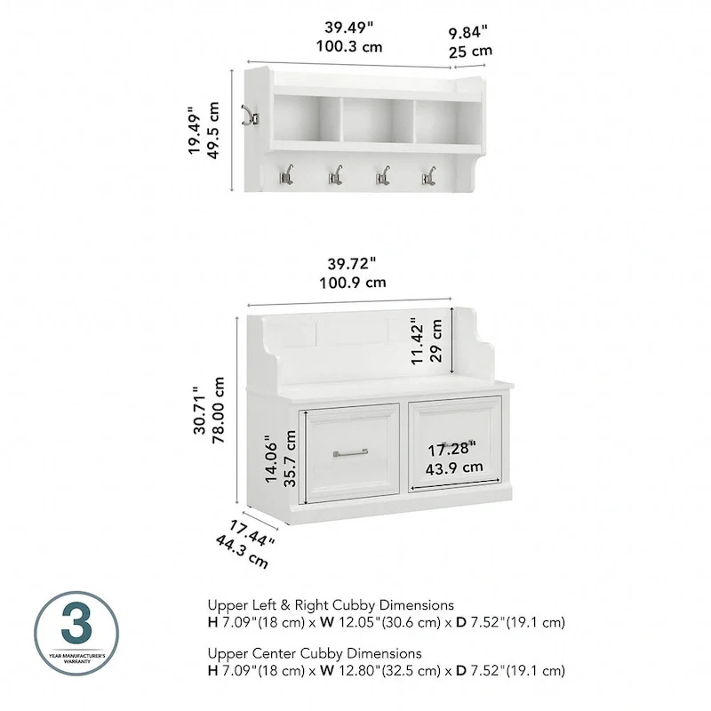 Woodland 40W Entryway Bench and Wall Mounted Shelf by Bush Furniture
