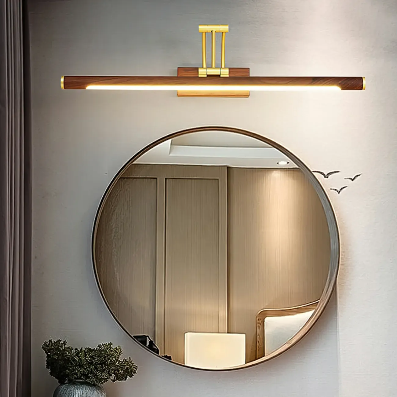 Modern Wood LED Tubular Vanity Light with Swing Arm