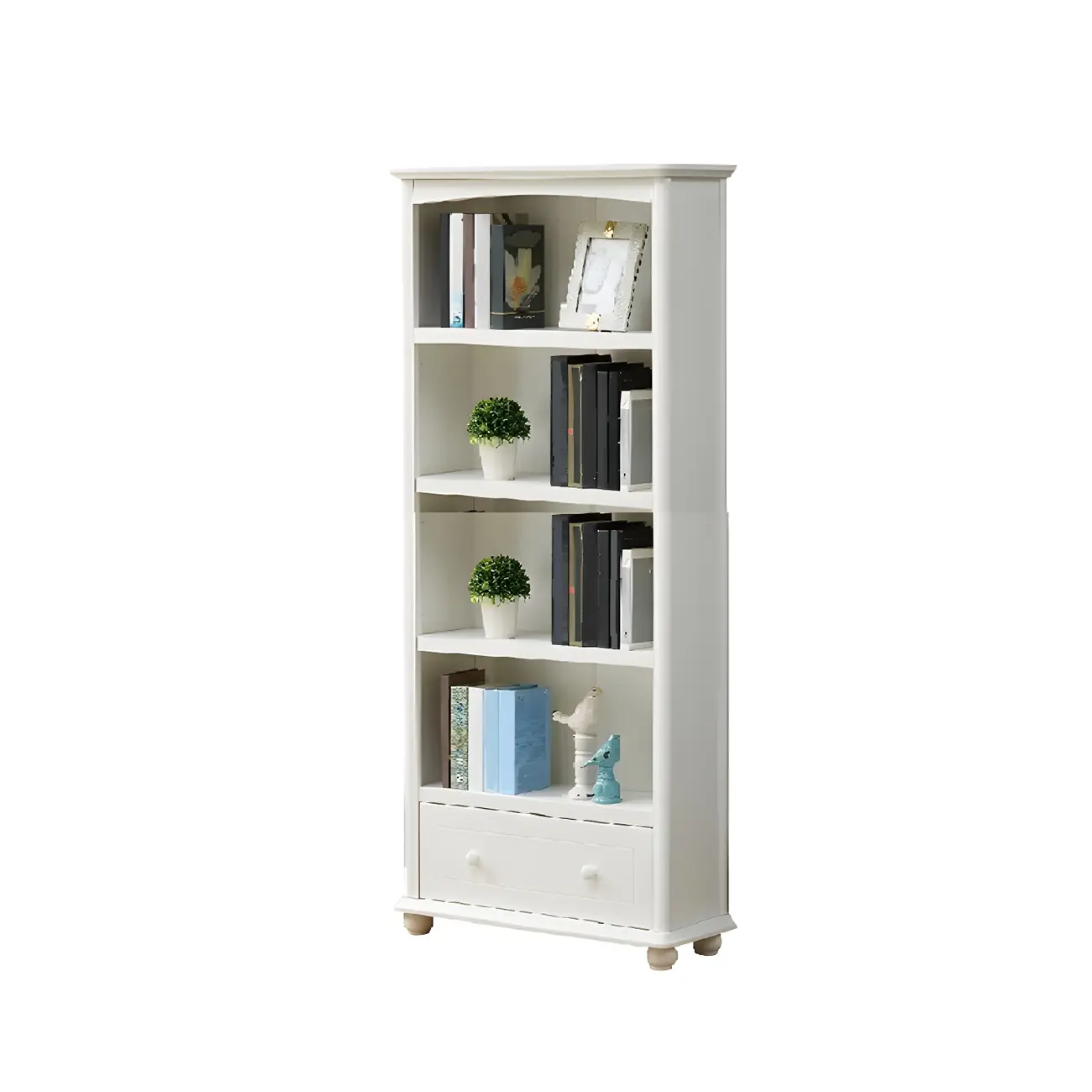 Modern White Wooden Bookcase with Storage for Home Office