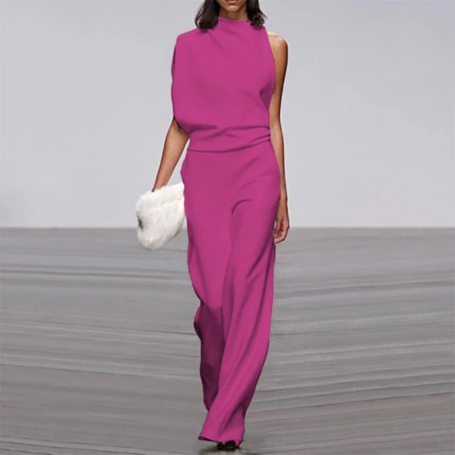Elegant Woman Female Jumpsuit Overalls for Women women's Summer Solid Color Sleeveless Wide Leg Jumpsuits Loose Work Wear - Deanwangkt