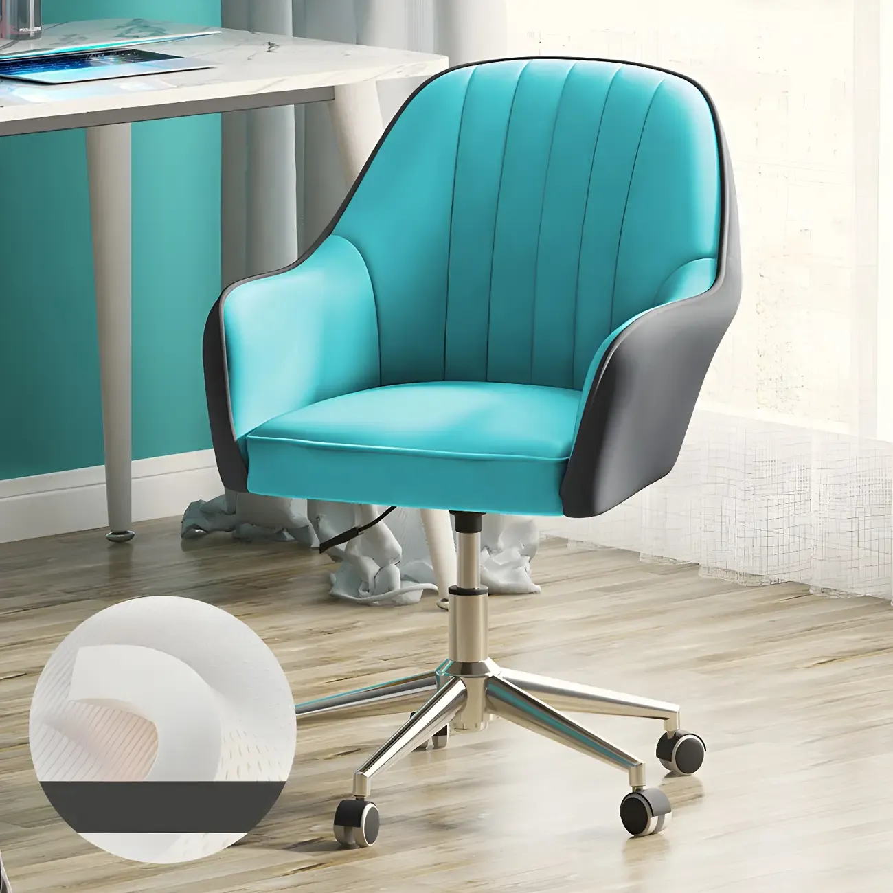 Modern Yellow Leather Swivel Office Chair