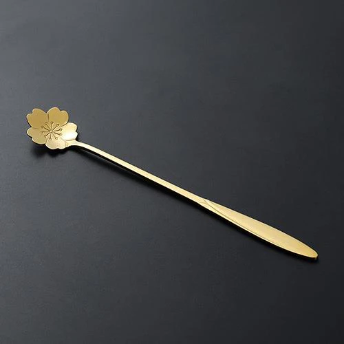 HULIANFU Tea Coffee Mixing Spoon Gold Spoon Long Handle Dessert Stainless Steel Vintage Teaspoons Drink Tableware Flowers Design 1PCS - Deanwangkt