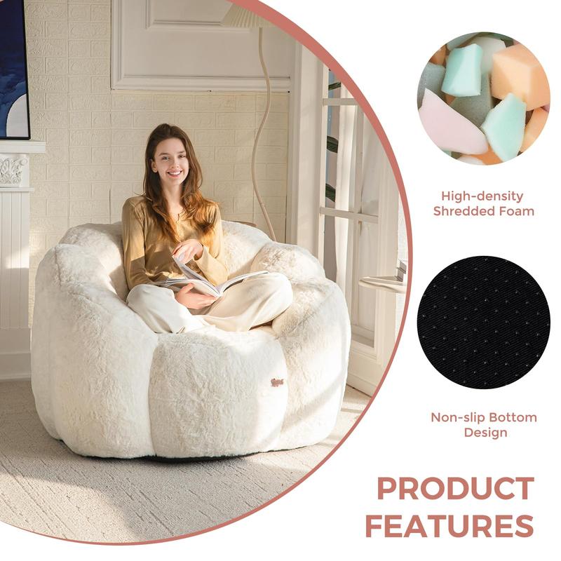 Floral Bean Bag Chair for Adults, Ultra Soft Faux Fur Floor Sofa