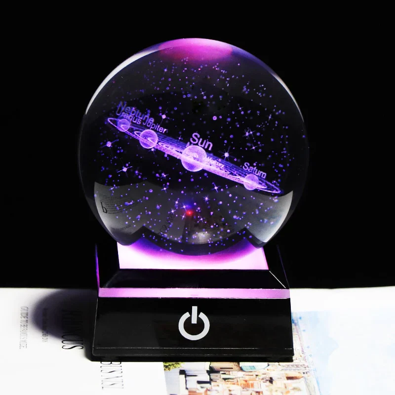HULIANFU New 80mm K9 Crystal Solar System Planet Globe 3D Laser Engraved Sun System Ball with Touch Switch LED Light Base Astronomy Gifts - Deanwangkt