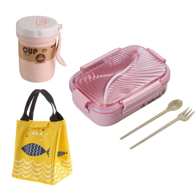 HULIANFU TUUTH Microwave Lunch Box Wheat Straw Bento Box 750ML BPA Free Food Storage Container with Soup Cup - Deanwangkt