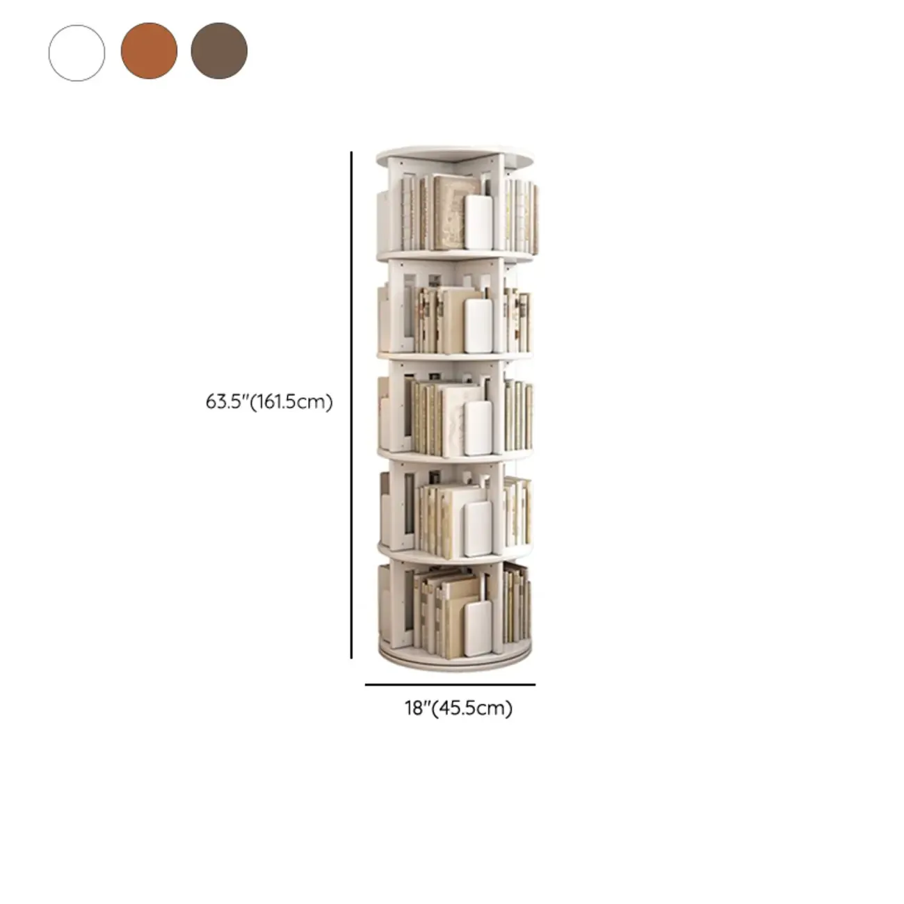 Medium Rotatable Nut-brown Wooden Vertical Bookcase
