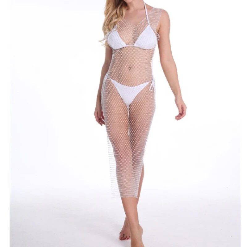Women Bikini Bling Crystal Cover Up Tops Sexy Fishnet Hollow Out See Through Swimsuit Swimwear Tops Black White - Deanwangkt