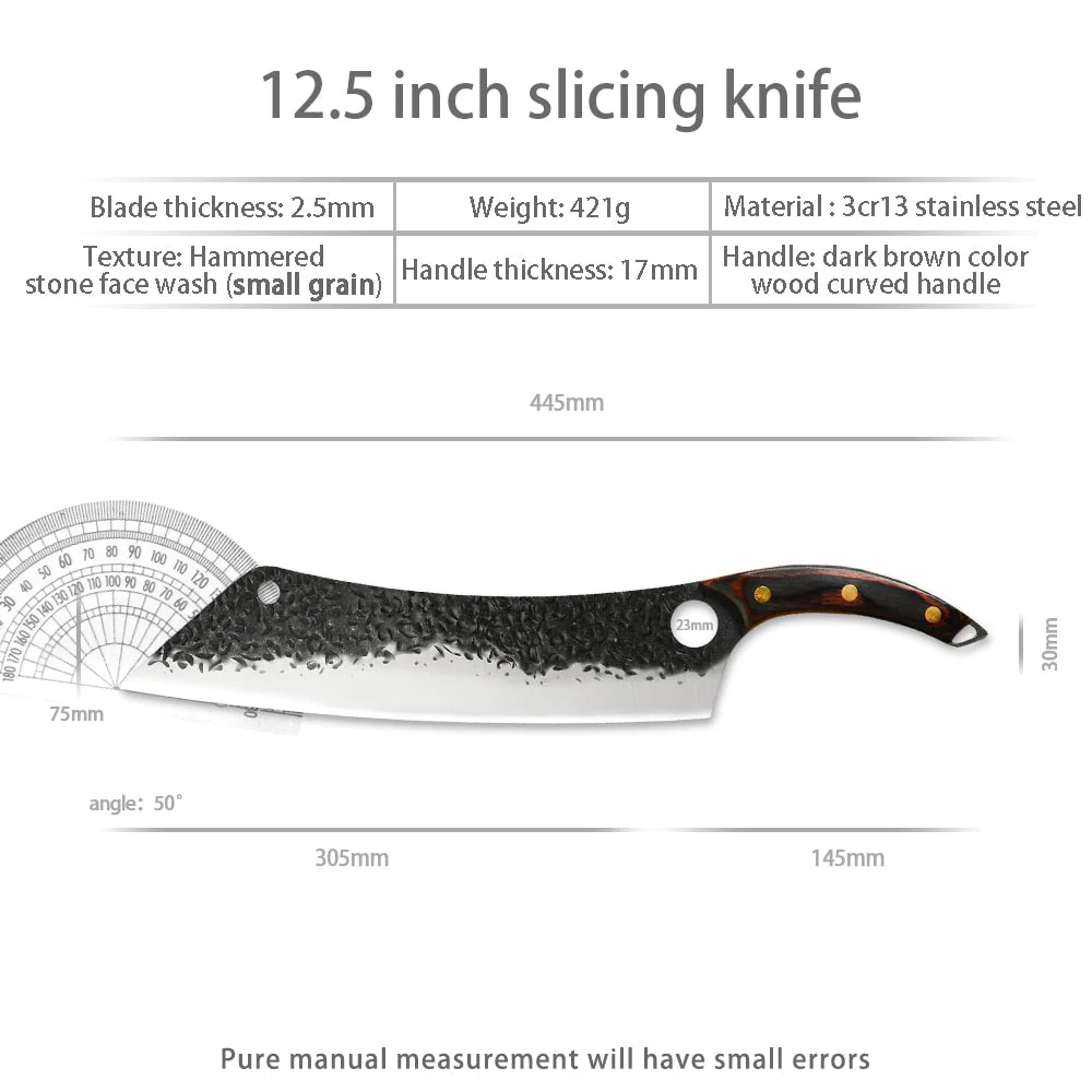 HULIANFU Sowoll Kitchen Knife High Carbon Steel 12.5 Inch Long Chef Knife Forged Vegetable Cooking Cleaver Cutting Slicer Meat Knife Tool - Deanwangkt