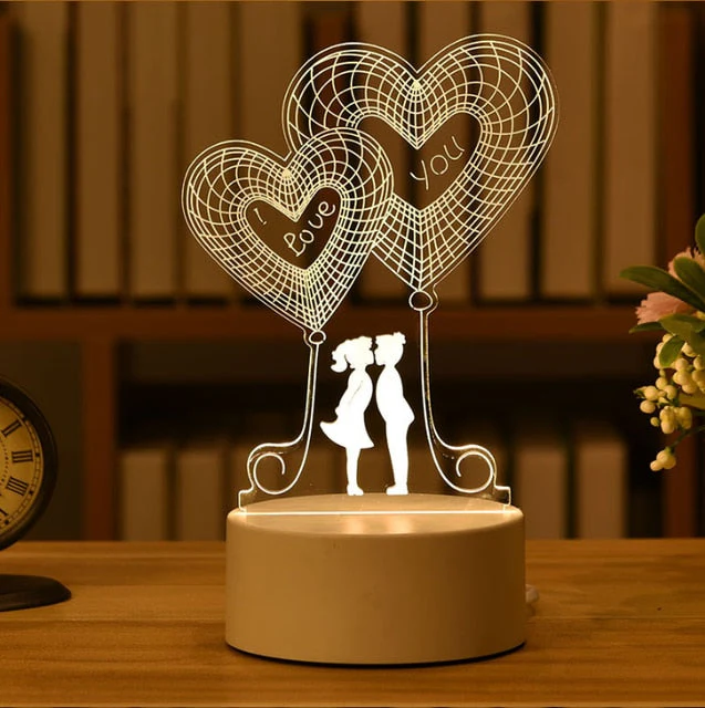 HULIANFU Romantic Love 3D Acrylic Led Lamp for Home Children Night Light Table Lamp Birthday Party Decor Valentine Day Bedside Lamp - Deanwangkt