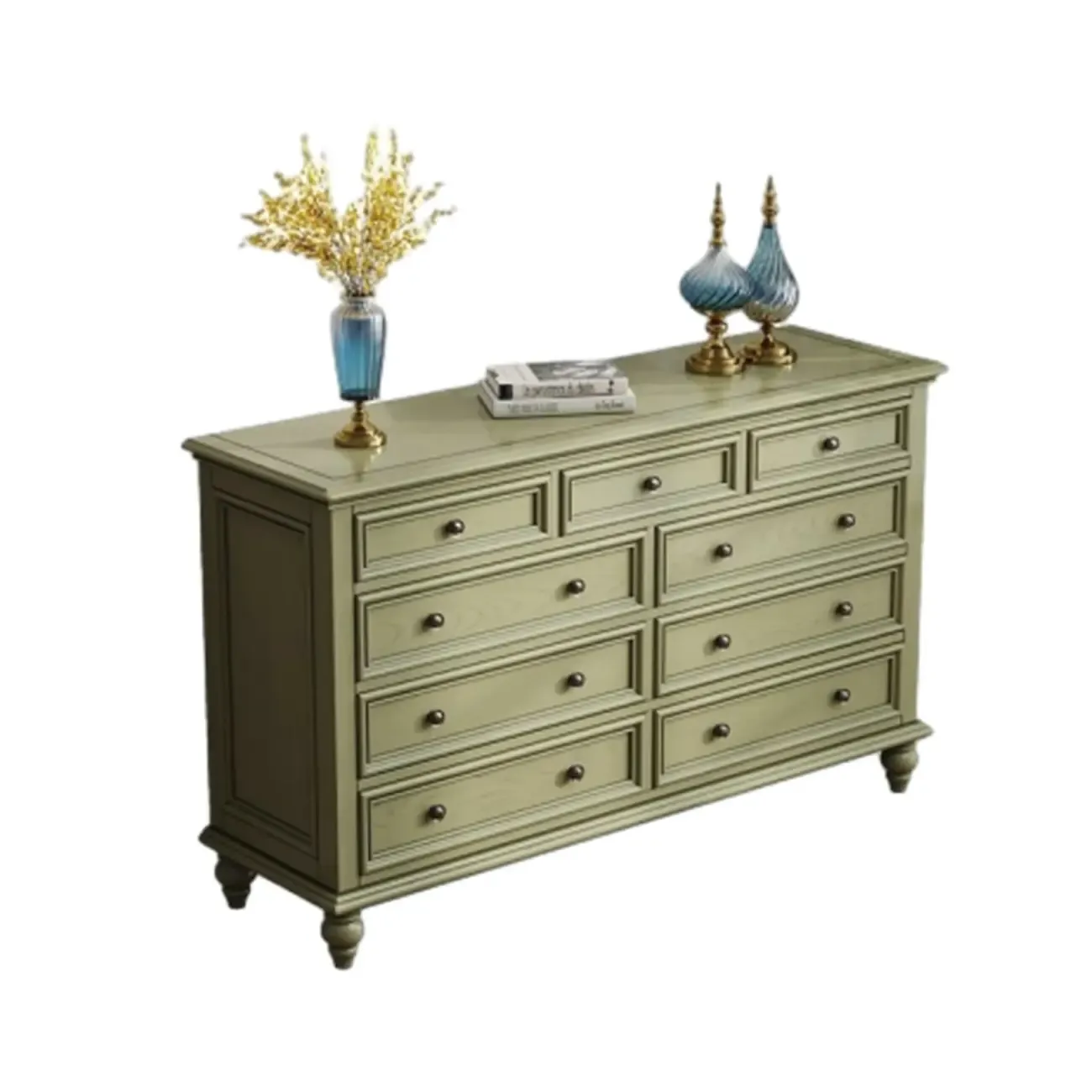 French Country Green Wooden Sideboard with Drawers