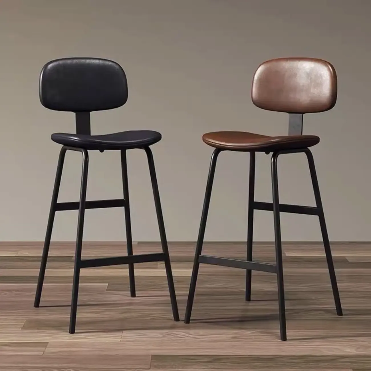 Saddle Leather Modern Ergonomic Low Back Bar Stool for Kitchen