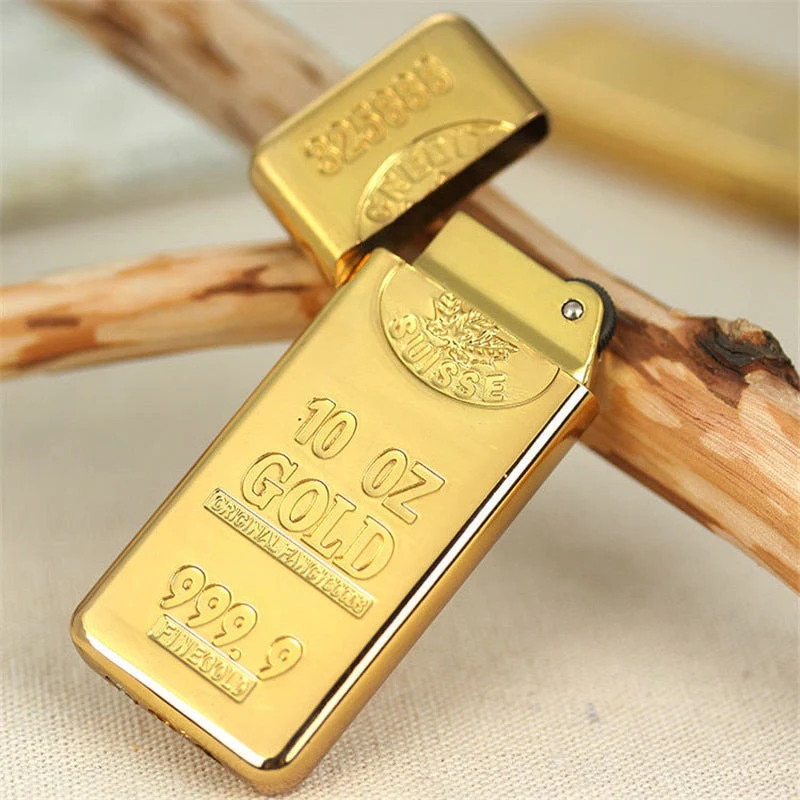 HULIANFU Luxury Compact Jet Gas Lighter Inflated Butane Bullion Oil Lighter Grinding Wheel Bar Gold Brick Metal NO GAS - Deanwangkt