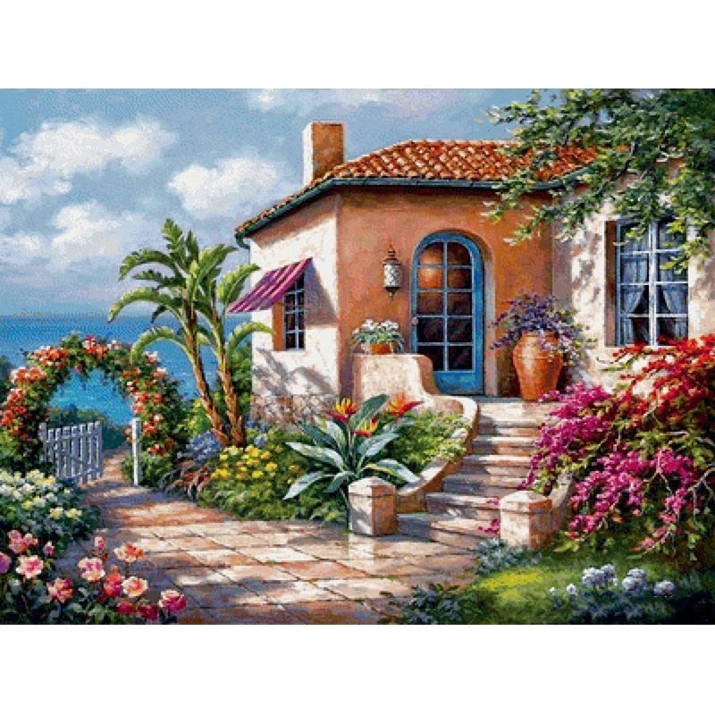 HULIANFU Villa Scenery DIY 5D Diamond Painting Full Round Resin Mosaic Landscape Diamond Embroidery Picture Rhinestone Home Decor Gift - Deanwangkt