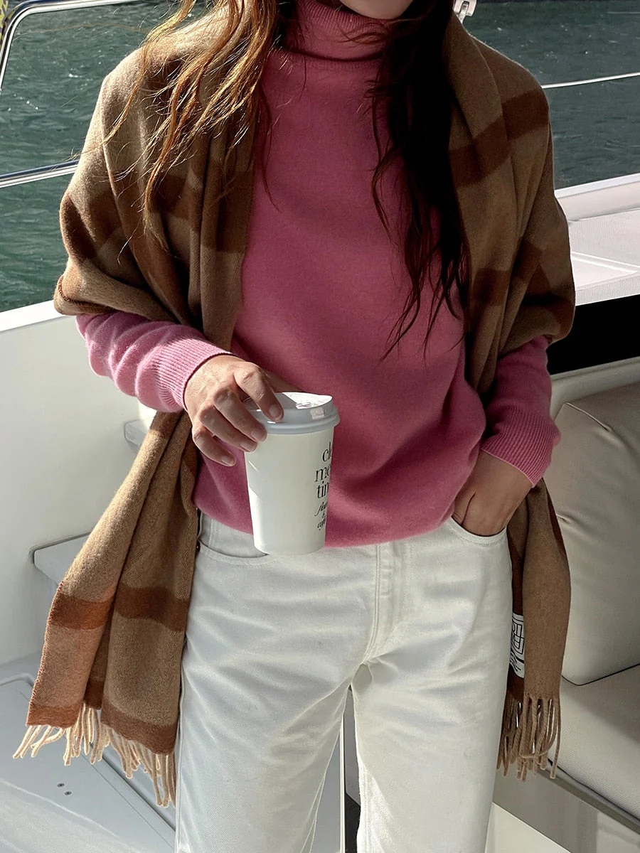 Hulianfu Winter High Quality Wwomen's Wool Sweater Solid Color High-neck Pullover Long-sleeved Knit Top - Deanwangkt