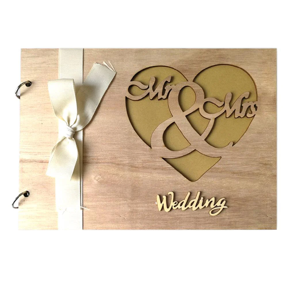 HULIANFU Wedding Guest Book Wooden Heart Hollow Engagement Guestbook Name Sign Board 20 Inside Pages Log Color Good-Looking Appearance - Deanwangkt
