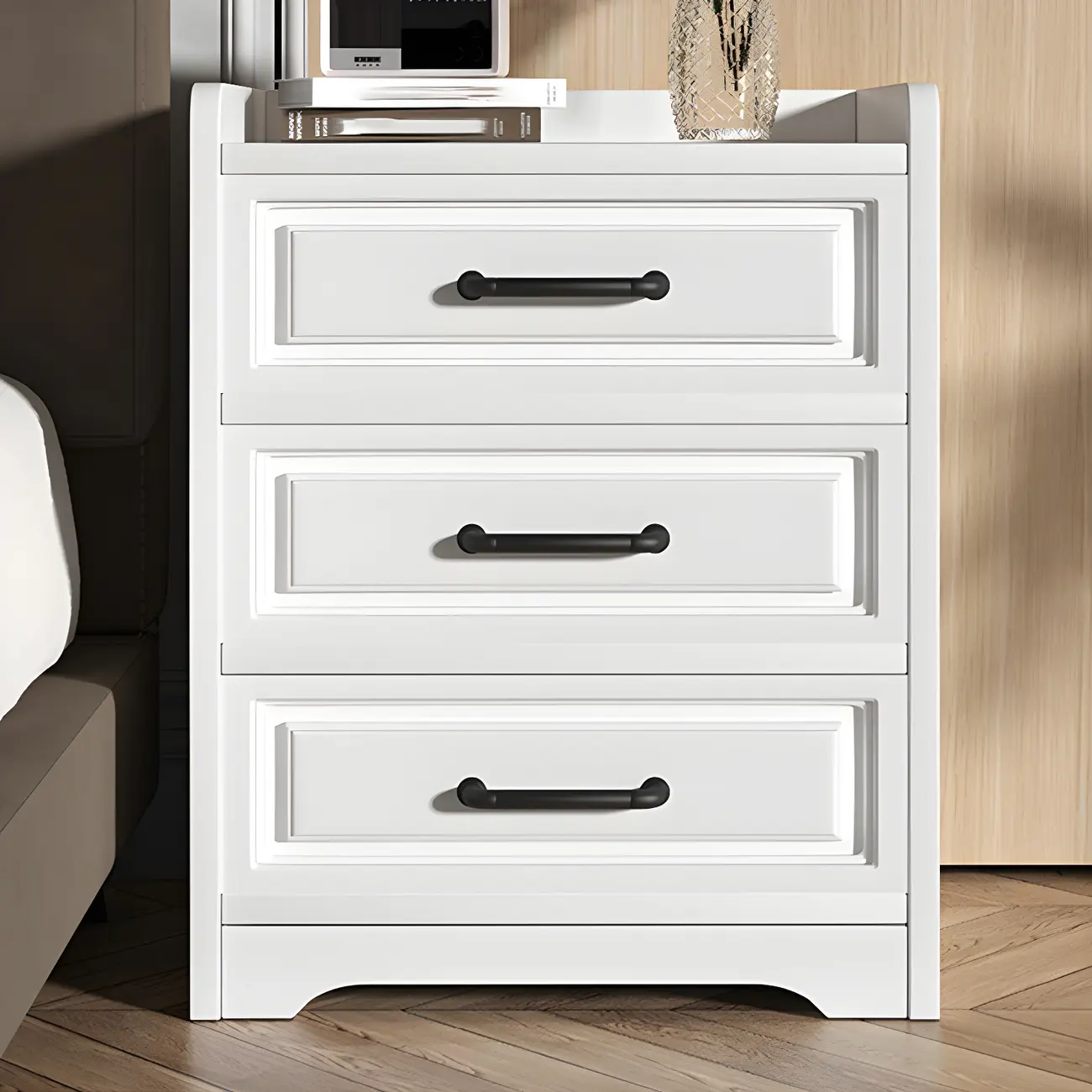 Modern White Wooden Tray Top 2-Drawer Nightstand