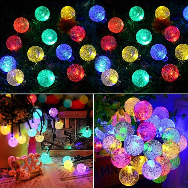 HULIANFU Solar String Lights Outdoor 60 Led Crystal Globe Lights with 8 Modes Waterproof Solar Powered Patio Light for Garden Party Decor - Deanwangkt