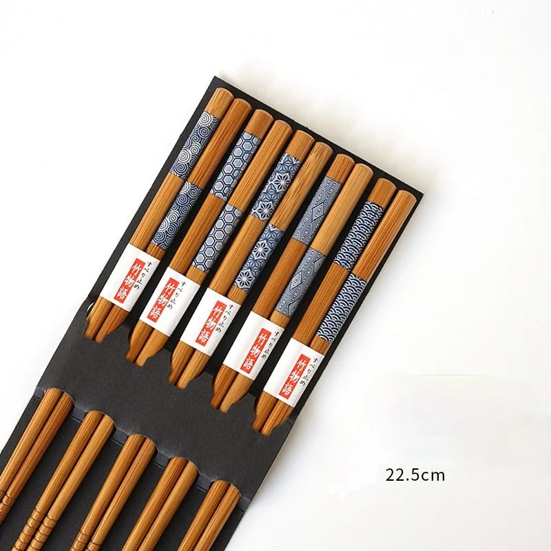 HULIANFU Reusable 5 Pair Set Handmade Bamboo Japanese Natural Wood Chopsticks Sushi Food Cat Flower Multi color Wooden Chop sticks - Deanwangkt