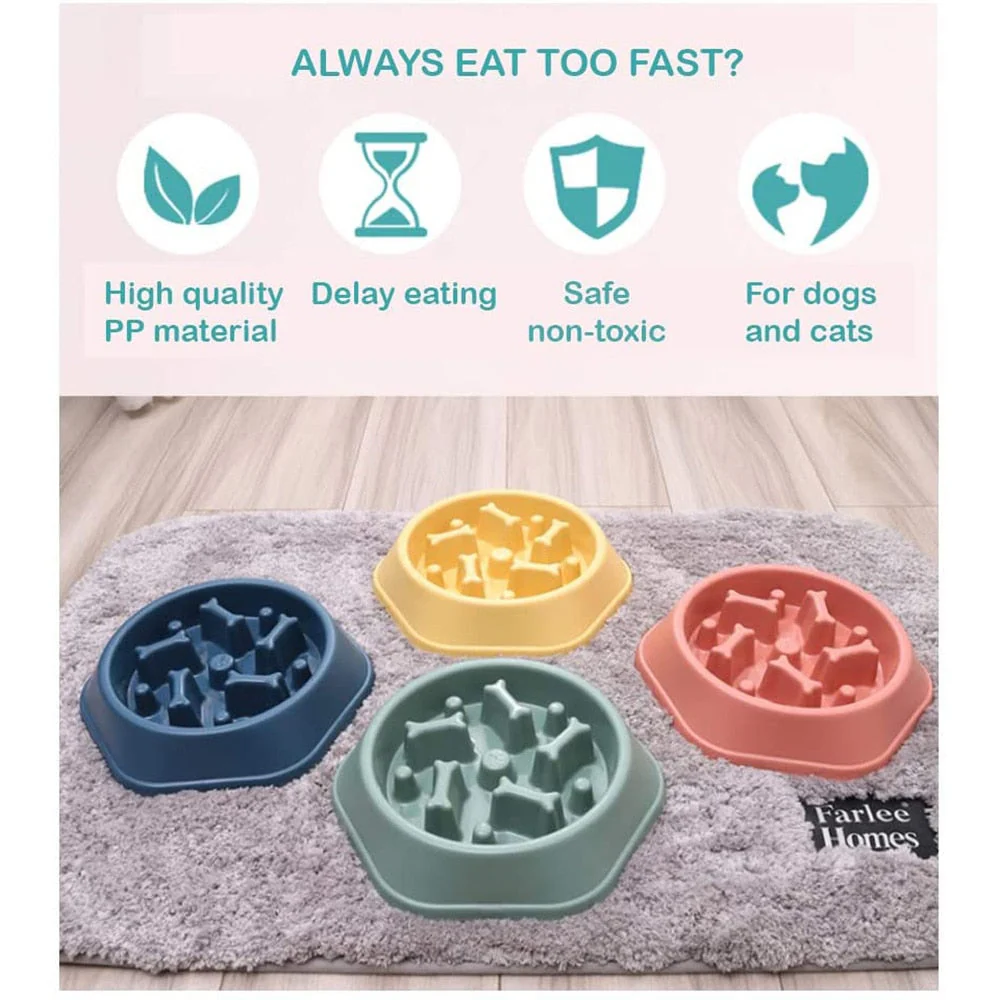 HULIANFU Pet Dog Bowl Dog Slow Feeder Bowl Puppy Cat Slow Eating Dish Bowl Anti-Gulping Food Plate Feeding Dog Cat Food Bowl Pet Supplies - Deanwangkt
