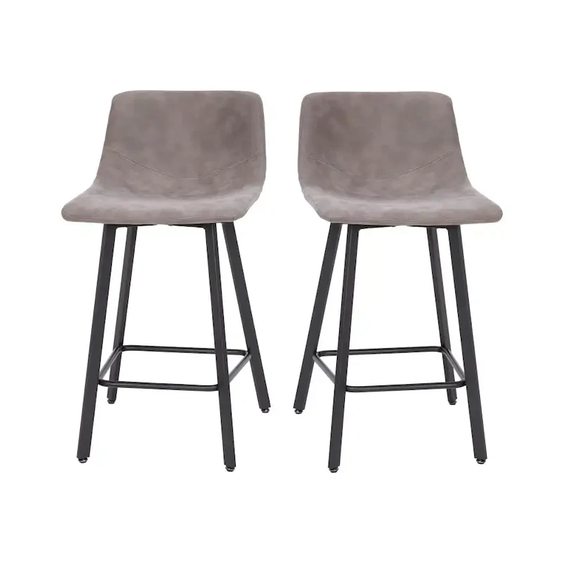 Set of 2 Armless Upholstered Metal Counter Stools