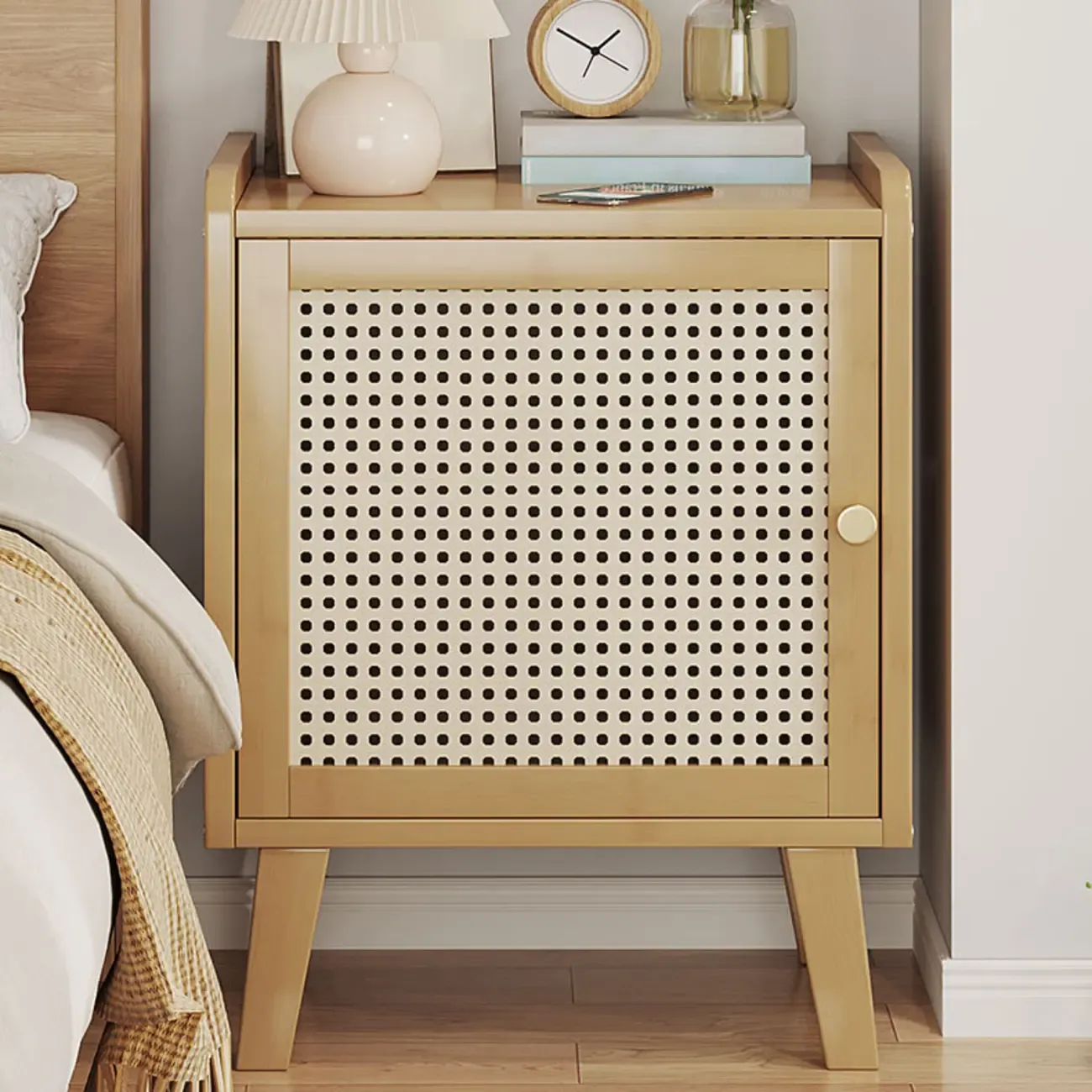 Scandinavian Bedside Table Natural Solid Wood Nightstand