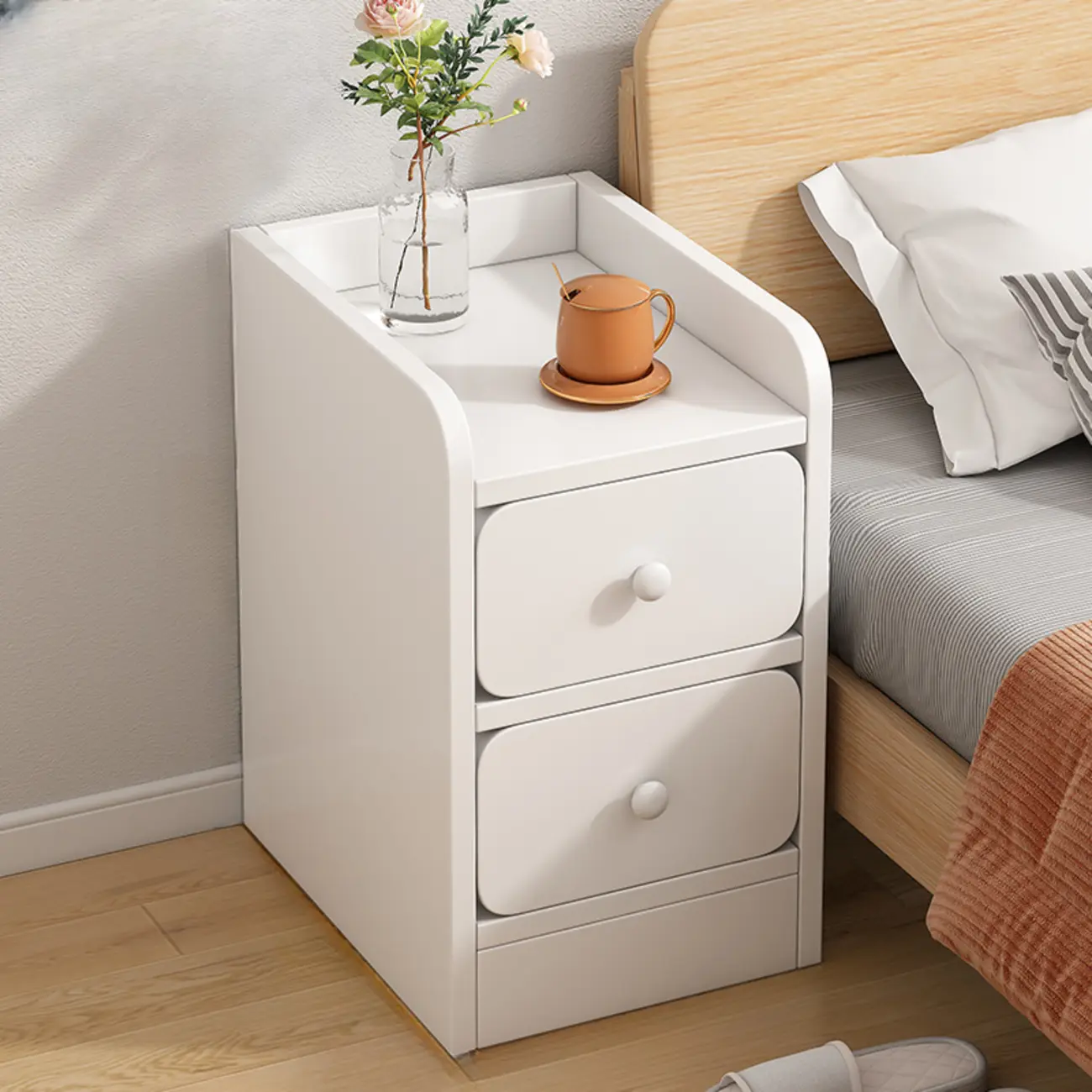 Modern Bedside Table with Drawers - White Nightstand