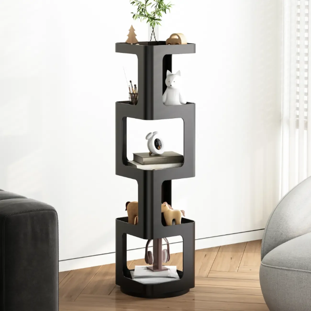 Chic Rotatable 4-Tier Vertical Metal Open Back Bookcase