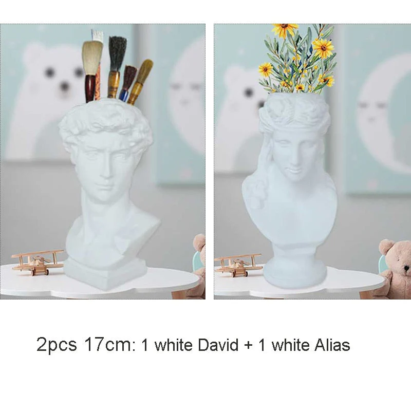 HULIANFU W&G Nordic Vase Home Decor Vase Creative Human Head Portrait Flower Vases Room Decoration Resin David Flower Vase Room Decor - Deanwangkt