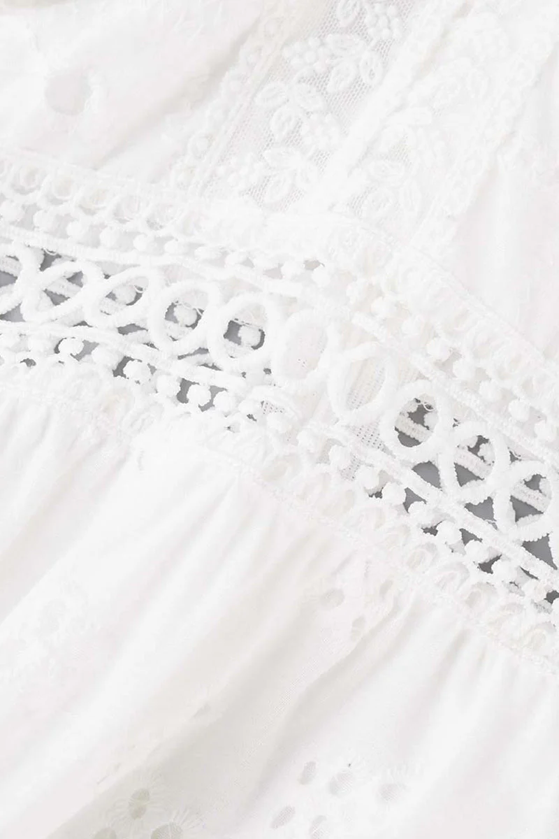 hulianfu - Sweet Elegant Solid Tassel Embroidered Hollowed Out V Neck A Line Dresses - Deanwangkt