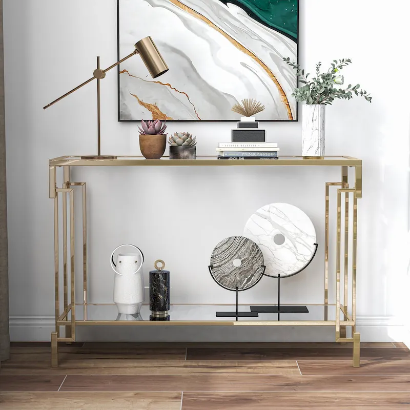 Yout Glam 43-inch Glass Top 1-Shelf Sofa Table by Furniture of America