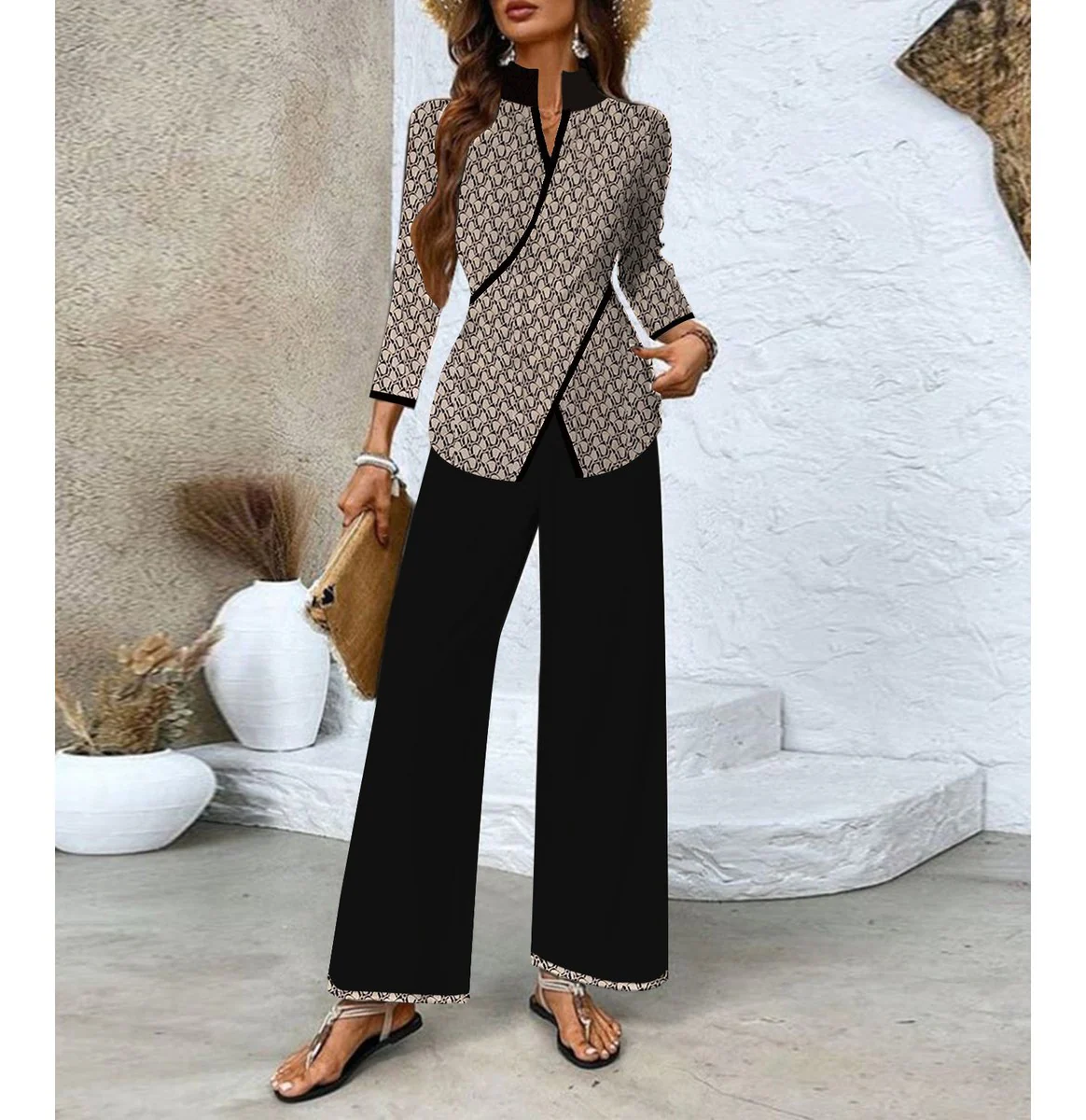 Popular V-Neck Long Sleeve Two Piece Set