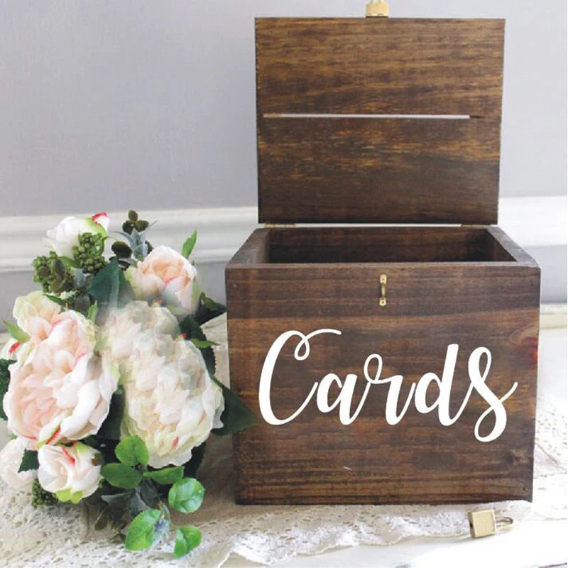HULIANFU Wedding Card Box Vinyl Sticker Ceremony Cards Decals Wedding Reception Decoration Card Box Sign Sticker Vinyl Art Mural C323 - Deanwangkt