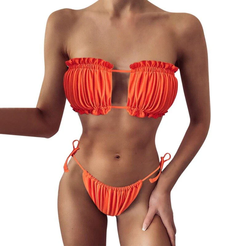 Women High Waist Bikini Sexy Swimsuit Swimwear Female Bandeau Thong Brazilian Biquini Bikini Set Bathing Suit Bather - Deanwangkt