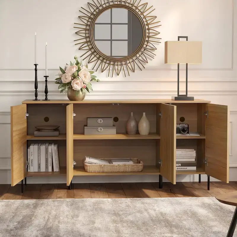 WAMPAT 3-Piece Modern Bedroom Furniture Set, Includes Sideboard Buffet Cabinet, Set of 2 Night Stands,